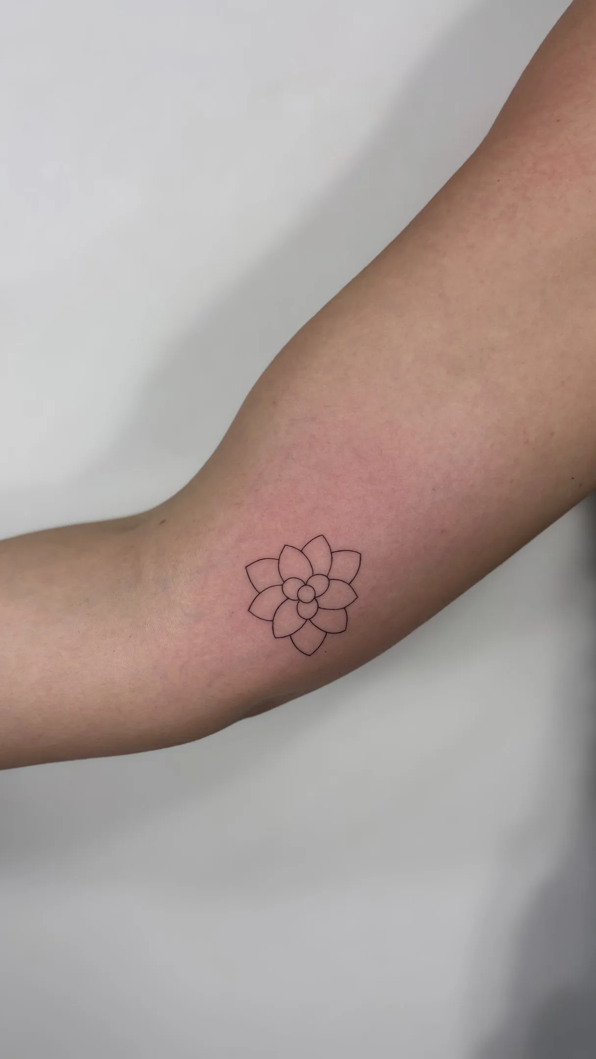 67) Flor de loto geométrica en el antebrazo