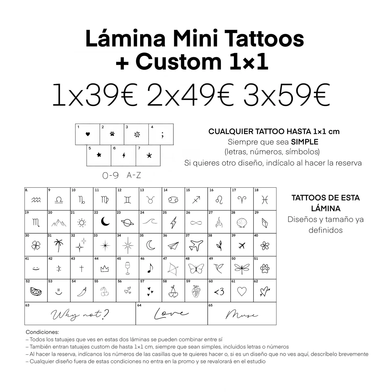 Sinkply Madrid flash sheet — pre-designed mini tattoos €40